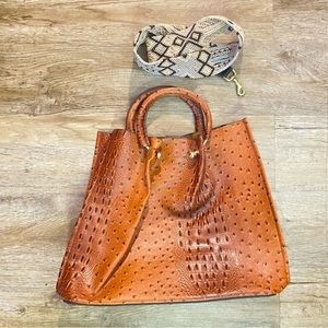 Caramel Brown Leather Tote bag with Kempton & Co strap